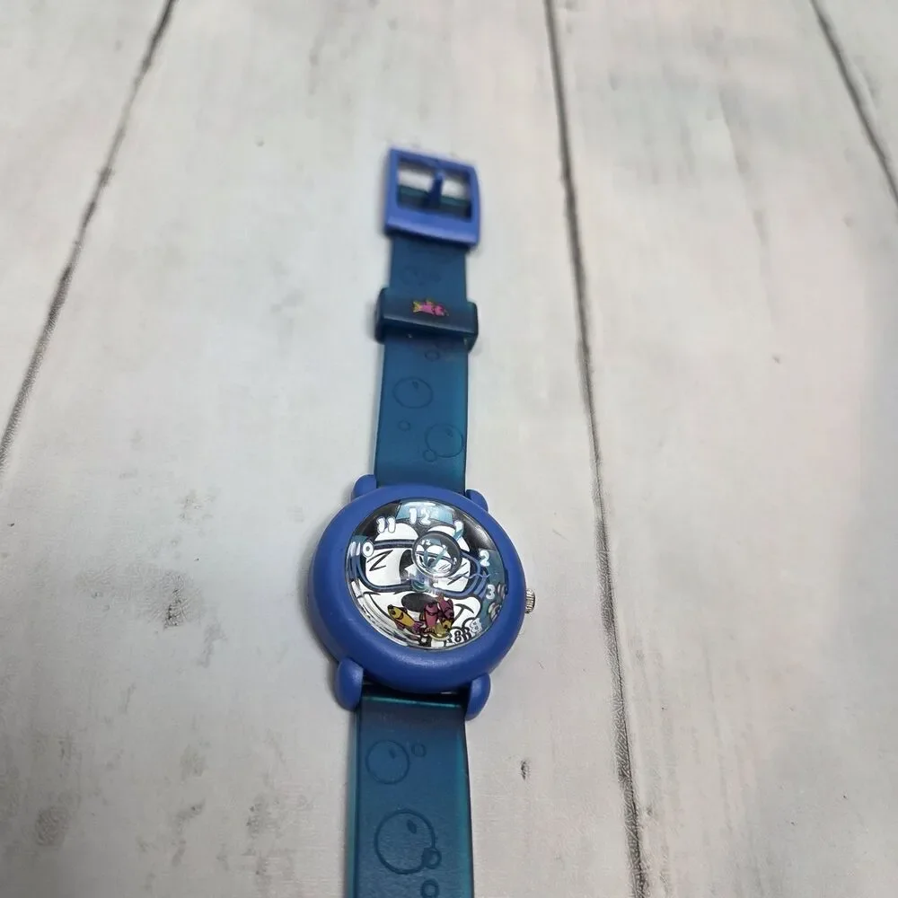 Disney Vintage Kids Timex Mickey Bubble Watch Analog Blue Fish Bowl RARE